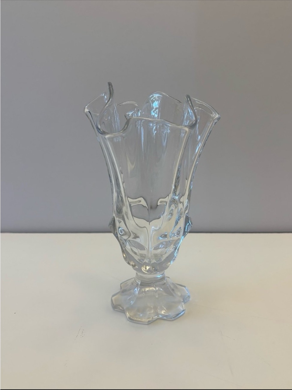Fenton Art Glass Valencia Handkerchief Vase in clear glass